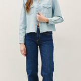 Cropped Denim Western Shacket  - Light Wash Denim
