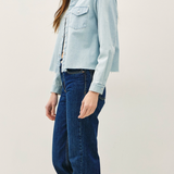 Cropped Denim Western Shacket  - Light Wash Denim