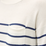 Lightweight Striped Sweater With Front Pocket - White & Navy Stripe
