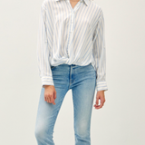 Striped Button Down Shirt WithTwist Front - White & Chambray Blue Stripe