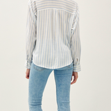 Striped Button Down Shirt WithTwist Front - White & Chambray Blue Stripe