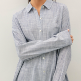 Striped Button Down Shirt With Drop Shoulder - Indigo & White Stripe