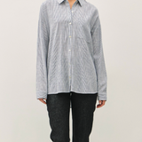 Striped Button Down Shirt With Drop Shoulder - Indigo & White Stripe