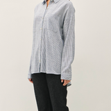 Striped Button Down Shirt With Drop Shoulder - Indigo & White Stripe