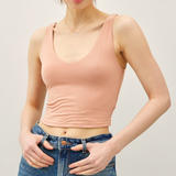 Cropped Double V Neck Tank - Butter Rum