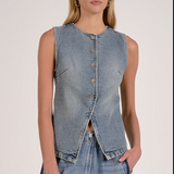 Denim Button Front Vest by Elan - Denim