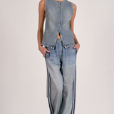 Denim Button Front Vest by Elan - Denim
