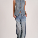 Denim Button Front Vest by Elan - Denim