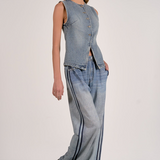 Denim Button Front Vest by Elan - Denim