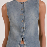 Denim Button Front Vest by Elan - Denim