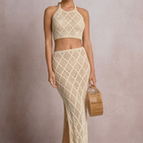 Crochet Maxi Skirt With Side Slit By Elan - Natural