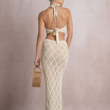Crochet Maxi Skirt With Side Slit By Elan - Natural