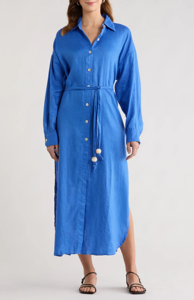 elan shirt dress ELAN Women's Button-Front Chambray Shirt Dress with Tiered Skirt and Frayed Hem (White, Small) at Amazon Women's Clothing store