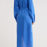 Linen Maxi Shirt Dress With Long Sleeve by Elan - Sapphire Blue
