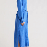 Linen Maxi Shirt Dress With Long Sleeve by Elan - Sapphire Blue