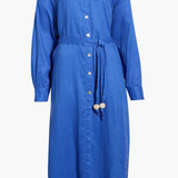 Linen Maxi Shirt Dress With Long Sleeve by Elan - Sapphire Blue