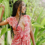 Sunny Days Midi Dress - Red Kiku Print