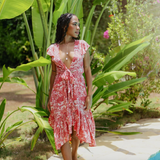 Sunny Days Midi Dress - Red Kiku Print