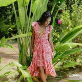Sunny Days Midi Dress - Red Kiku Print