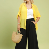 Linen Wide Leg Pants With Scalloped Hem - Black