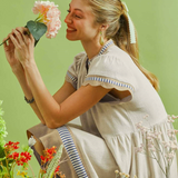 Linen Tiered Color Block Mini Dress With Flutter Sleeves - Oatmeal