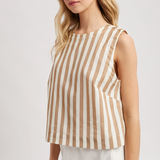 Striped High Neck Tank by Wishlist - Mocha  / Cream
