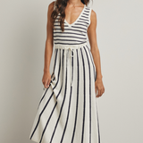 Striped Sweater Knit Midi Dress - Navy / Off White Stripe