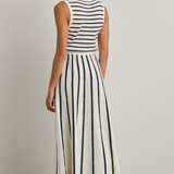 Striped Sweater Knit Midi Dress - Navy / Off White Stripe
