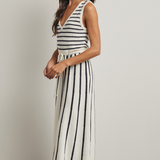 Striped Sweater Knit Midi Dress - Navy / Off White Stripe