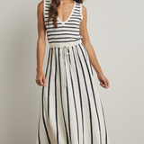 Striped Sweater Knit Midi Dress - Navy / Off White Stripe