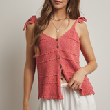 Button Up Sweater Tank With Tie Shoulder by Wishlist -  Pink / Coral