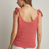 Button Up Sweater Tank With Tie Shoulder by Wishlist -  Pink / Coral