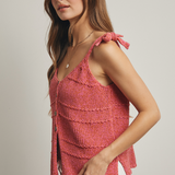 Button Up Sweater Tank With Tie Shoulder by Wishlist -  Pink / Coral