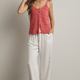 Button Up Sweater Tank With Tie Shoulder by Wishlist -  Pink / Coral