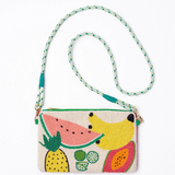 Leila mixed fruit seed bead clutch with strap