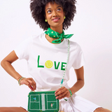 Leila tennis court seed bead clutch with strap
