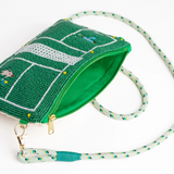 Leila tennis court seed bead clutch with strap