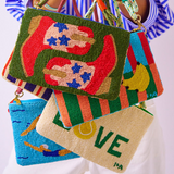 Leila tennis court seed bead clutch with strap