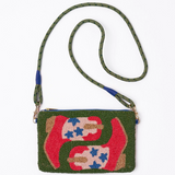 Leila red boots seed bead clutch with strap