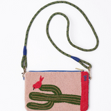 Leila red boots seed bead clutch with strap