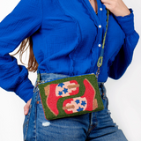 Leila red boots seed bead clutch with strap