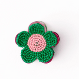Molly flower beaded hair claw clip kelly green and pink