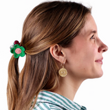 Molly flower beaded hair claw clip kelly green and pink
