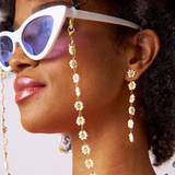Amanda flower beaded dangle earrings white and yellow
