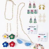 Amanda flower beaded dangle earrings white and yellow