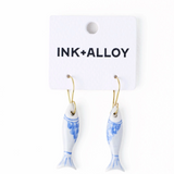Danielle fish ceramic earrings blue and white