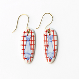 Danielle oval ceramic earring with fish and red plaid