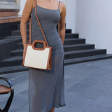 Aubrey Square Straw Satchel in Natural/Brown