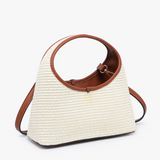 Catalina Rounded Straw Satchel in Natural/Brown