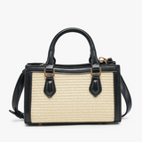 Harmony Straw Bamboo Handle Crossbody in Natural/Black